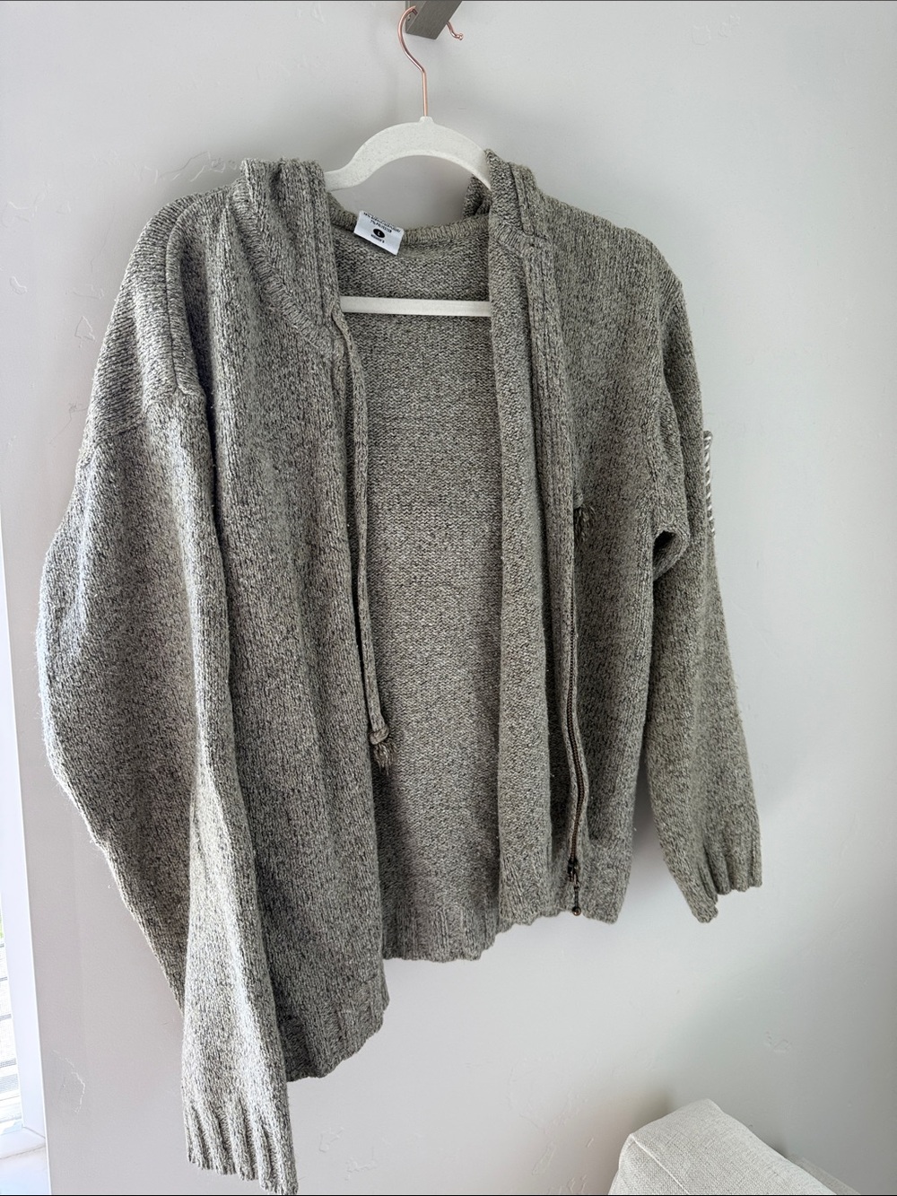 Columbia Heather Green Gray Hooded Knit Zippered Cardigan L